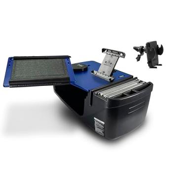 Imagem de AutoExec Mesa de carro para assento frontal Reach Desk para sua estação de trabalho de veículo e escritório móvel, azul, com suporte para tablet e clipe de ventilação de telefone