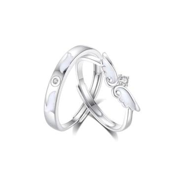 Imagem de Anéis de compromisso combinando para casais para ele e ela, conjunto de alianças de casamento de prata ajustáveis para casais, presentes de Dia dos Namorados, Cobre, Sem pedra preciosa