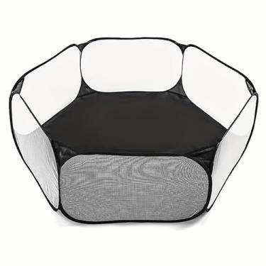 Imagem de Cercado Dobrável Pet Hexagonal – Casinha Portátil para Cães, Gatos, Coelhos e Hamsters, Tenda de Brincar com Malha Respirável (preto)
