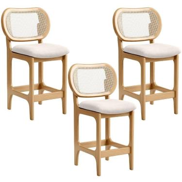 Imagem de Kit 3 Banquetas Baixa Bar Cozinha Sala De Jantar Betta L02 Mel Tela Linho Cru - Lyam Decor