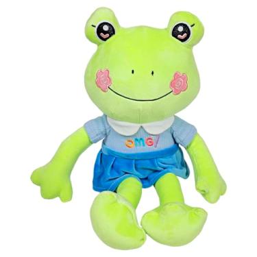 Imagem de Sapo De Pelúcia Grande Com Vestido Sapinha Flor No Rosto Brinquedo Decoração 50Cms (Azul)