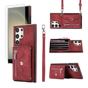 Imagem de Asuwish Capa de telefone para Samsung Galaxy S24 Ultra 5G capa carteira e protetor de tela de vidro temperado com alça transversal de pulso cordão suporte para cartão de crédito S24Ultra 24S S 24