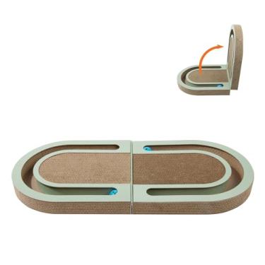 Imagem de Almofada de arranhar para gatos dobrável com sinos de perseguição Dupla face interativa durável de papelão para gatos Placa de arranhar para gatos Almofadas de arranhar de papelão para brinquedos de g