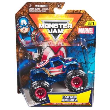 Imagem de Monster Jam 2024 Marvel 1:64 Scale Diecast Series 1 Monster Truck with Flag: Captain America