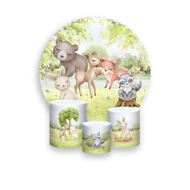 Imagem de Painel De Festa Redondo 1,50x1,50 + Trio De Capas Cilindro - Animais C