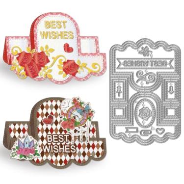 Imagem de WADORN Estênceis de corte de cartão de felicitações 3D, conjunto de recortes em relevo para scrapbooking, suporte de cartão de presente, moldes de corte de metal para álbum de fotos, envelope