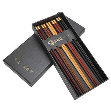 Imagem de Conjunto de Pauzinhos de Madeira Leves de Textura Suave de 5 Pares, Palitos Artesanais de Mogno Seguros, Presente para Comida Chinesa, Salada, Churrasco, Panela Quente, Sopa de