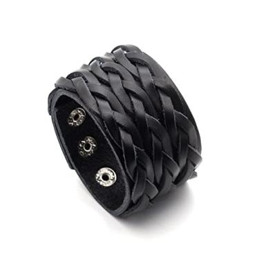 Imagem de Xusamss Pulseira de couro trançado de várias camadas punk rock pulseira de couro largo, 6.5-8 inches, Couro sintético liga metálica Couro sintético, Sem Pedra Preciosa