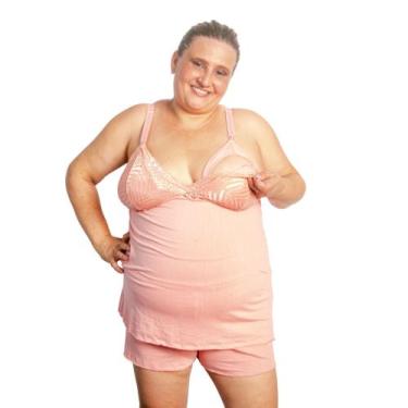 Imagem de Baby Doll Amamentação Plus Size Pijama Gestante Maternidade Tamanho Gr