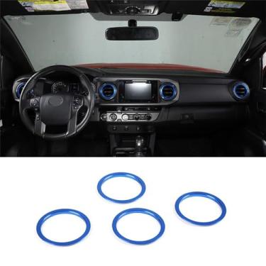 Imagem de HAGEZA 4 peças de liga de alumínio para console de carro ar condicionado anel de ventilação de saída CA adequado para Toyot-a Tacoma 2015 2016 2017 2018 2019 2020 2021 acessórios de reposição interior