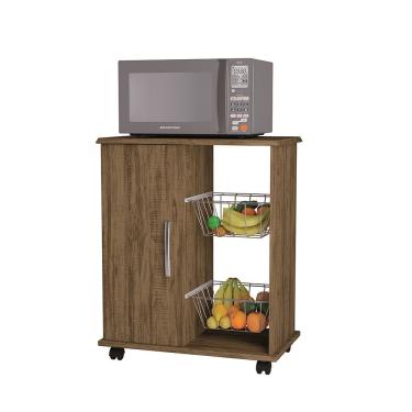 Imagem de Fruteira Cozinha Balcão para Forno Microondas com Armário 1 Porta e 2 Cestos Ianá Primus - Amêndoa Wood