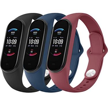 Imagem de AK Pulseira de silicone para Xiaomi Mi Band 5/Mi Band 6, pacote com 3 pulseiras macias para Amazfit Band 5/Amazfit Band 6, pulseira esportiva para mulheres e homens, preto/azul marinho/vinho tinto,
