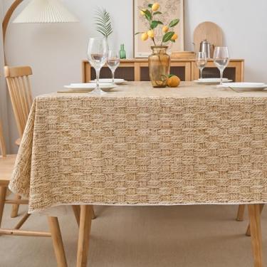Imagem de NLMUVW Toalha de mesa de vinil com forro quadrado de flanela, toalha de mesa de PVC 100% impermeável, toalha de mesa limpa para jantar, festa, acampamento ao ar livre, xadrez de madeira, 137 x 137 cm