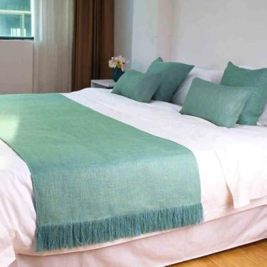 Imagem de Cachecol para cama de hotel, toalha de cama de cor sólida, colcha de malha para sofá, cobertor macio e confortável com borla, para cama queen, casal, solteiro, king size - verde||48 x 240 cm para cama