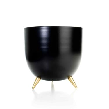 Imagem de Cachepot de Metal Preto e Pés Dourado 17cm