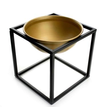 Imagem de Cachepot Em Cerâmica Dourado Com Base de Metal Preto 21cm