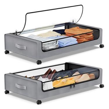 Imagem de Sob recipientes de armazenamento na cama com tampas e rodas de grande capacidade Clear Clear visível à prova de poeira Ponto multifuncional Domorno Caso de roupas de armazenamento (2 pacote)