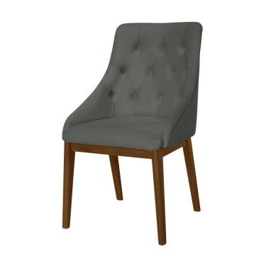 Imagem de Cadeira De Jantar Luxo Estofada Elisa Anatômica Linho Cinza Escuro Capitonê Base Madeira Maciça Imbuia