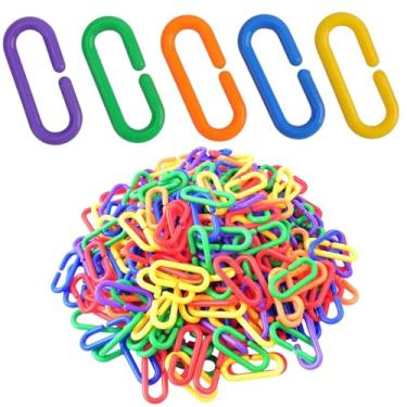 Imagem de 200 peças de elos de corrente de plástico com clipe em C intercambiável colorido para gaiolas de pássaros, animais de estimação, rato, papagaio, pássaro, brinquedo, acessórios para gaiolas de planador
