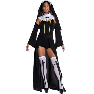 Imagem de Taoocy Fantasia de freira feminina sexy Mary Priest Outfit Halloween mãe superior fantasia para festa cosplay (preto, GG)