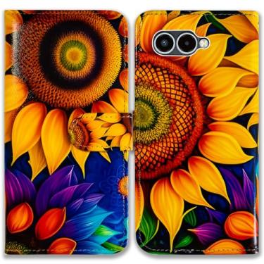 Imagem de Bcov Capa para T-Mobile Revvl 8, capa de telefone flip de couro de girassol amarelo com suporte para cartão e suporte para T-Mobile Revvl 8