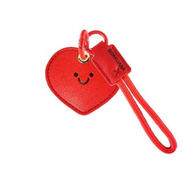 Imagem de Capa de couro compatível com AirTag, linda capa protetora com chaveiro e cordão, antiarranhões, rastreador GPS para chaves, bolsa, animais de estimação, mochila (coração)