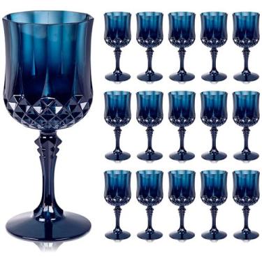 Imagem de Conjunto de taças de vinho de plástico Ciaell Blue 200mL Vintage 24PCS