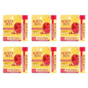 Imagem de Bálsamo labial Burts Bees, hidratante e romã, pacote com 6