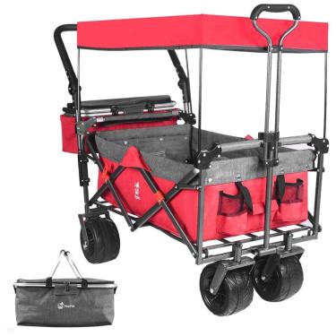 Imagem de Carrinho Vagão Dobrável Multifuncional com Dossel Removível e Armazenamento, Napfox, Vermelho