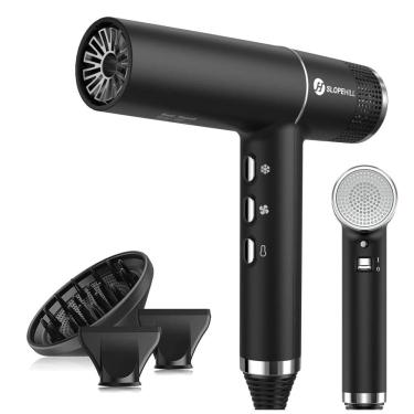 Imagem de Secador de Cabelo Profissional com Difusor e 2 Bicos, 2000W, SLOPEHILL, Preto