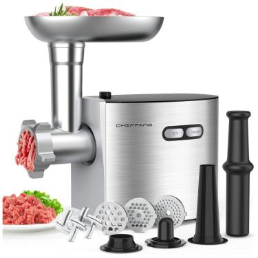 Imagem de Moedor de Carne Elétrico Profissional, 3 Lâminas para Moagem, Aço Inoxidável, 2600W, 110v, CHEFFANO MG091, Prateado