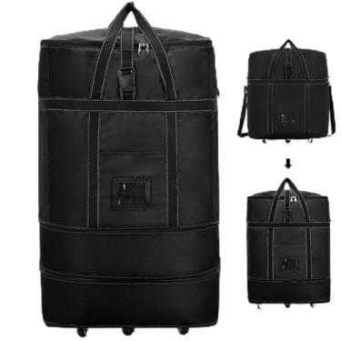 Imagem de CALLPIONEER Bolsa de viagem com rodinhas com rodas, bolsa de viagem expansível com rodas, bolsas de fim de semana de grande capacidade, malas dobráveis para homens e mulheres, preta