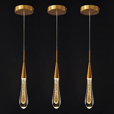 Imagem de Luzes de cozinha Luz de teto regulável moderna dourada LED luminária mini lágrima pendente de cristal para ilha de cozinha quarto corredor entrada (pacote com 3)