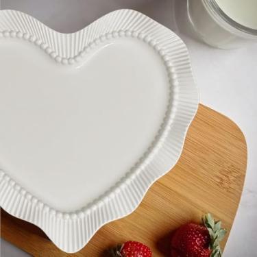 Imagem de Conjunto Prato Design de Coração 23 x 22cm e Superfície Cravejada (4 Pratos Branco 23,5 x 22cm)