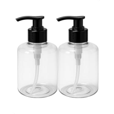 Imagem de Kit 2 Saboneteira Pump Preta Refil Frasco Cilindrico 250ml Creme Shampoo Sabão Liquido Sabonete