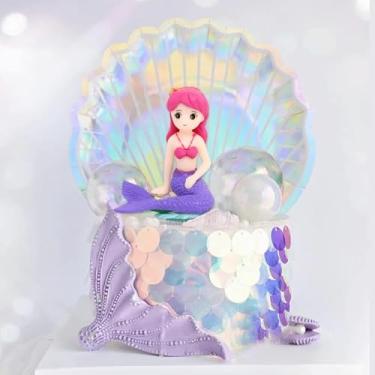 Imagem de 4 peças de mini figuras de sereia de resina, estatuetas em miniatura de sereia fofa, decorações de bolo de topo de bolo de sereia, decorações de micro paisagens, ornamentos de jardins de fadas DIY