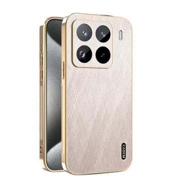 Imagem de Yarxiawin Capa de telefone para Motorola Moto Edge 60 Pro à prova de choque, textura de fio dourado para Motorola Edge 60 Pro, capa de silicone fina galvanizada preta de couro anti-impressão digital