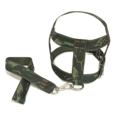 Imagem de Kit Guia com peitoral 40mm camuflado 10 77 cm a 93 cm - Nica pet