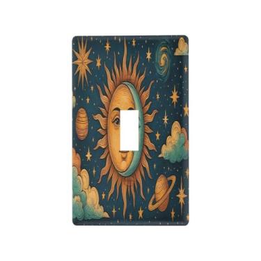 Imagem de Blueangle Capa para placa de parede para interruptor de luz - Capa decorativa para interruptor de luz solar e lua, tamanho 1 gangue 4,53 x 2,76 polegadas (663)