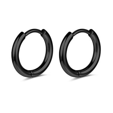 Imagem de AOEDEJ G23 Brincos de argola de titânio preto/aço cinza/dourado 18 G, pequenos brincos de argola de 8 mm/10 mm/12 mm, cartilagem para orelhas sensíveis para piercing múltiplo, cartilagem, argola