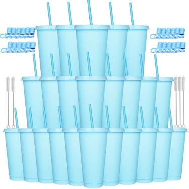 Imagem de Alohastarttg Copos de plástico reutilizáveis de 680 g, copos personalizados para festa com tampas e canudos, pacote com 12 canecas de viagem de café gelado ou copos de festa de meninas malvadas,