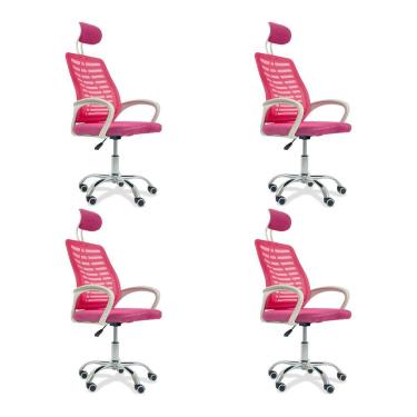 Imagem de Kit 4 Cadeiras Escritório Diretor Tela Mesh Com Encosto Rosa