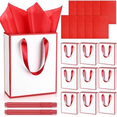 Imagem de Yeaqee Pacote com 10 sacos metálicos para presente de papel com alças de papel de seda Thank You 5 Senses Gift Bag for His Her Birthday Christmas Baby Shower Groomsmen Bridal Favor 23 x 7 cm (branco