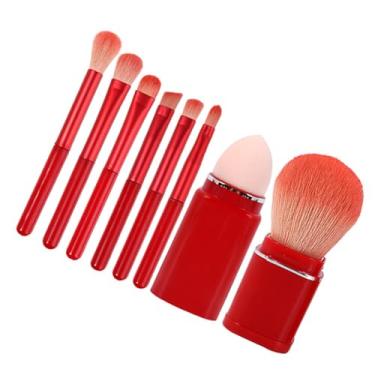Imagem de Semme 8 Pçs Conjunto de Escova de Maquiagem Cerdas Macias Retrátil pó Escova Mini Pincéis de Maquiagem Portátil para Viagens Profissionais Mulheres Em Movimento (Vinho Tinto)