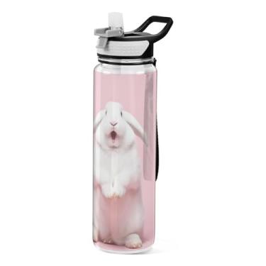 Imagem de Burbuja Garrafa de água Cute Rabbit de 940 ml com tampa de palha, à prova de vazamento e livre de BPA para academia, esportes ao ar livre