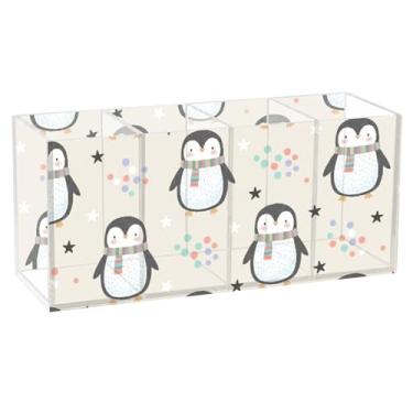 Imagem de Burbuja Porta-canetas de acrílico Penguin com 4 compartimentos, suporte de lápis transparente para pincéis de maquiagem fixos, acessórios de mesa de escritório em casa