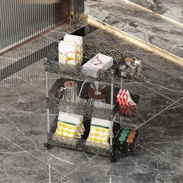 Imagem de Carrinho de armazenamento fino de acrílico - Carrinho utilitário móvel de 3 níveis com rodas para cozinha, banheiro e sala de estar - Solução de prateleiras versátil
