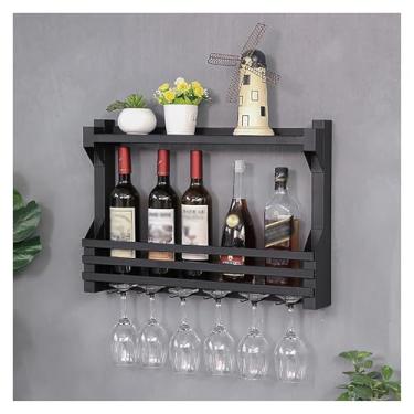 Imagem de Prateleiras de bar de vinho montadas na parede, prateleira de exibição de garrafa de bar flutuante, suporte de garrafa de vinho e vidro, armário de licores mini bar, para sala de jantar, bar, cozinha