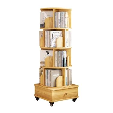 Imagem de Estante giratória de 2,5 x 100 cm com rodas, suporte giratório de 360°, organizador de estante de canto estreito de 4 camadas para espaços pequenos, escritório, sala de estar (cor de madeira, 18,1 x