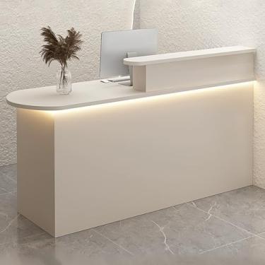 Imagem de Mesa de recepção frontal moderna com luz LED, mesa de balcão de varejo para salão, loja, escritório - bege, 80 x 55 x 100 cm